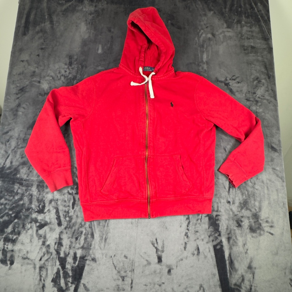 Polo Ralph Lauren Full Zip Hoodie Mens XL Red Waffle Lined Hood Pony Logo